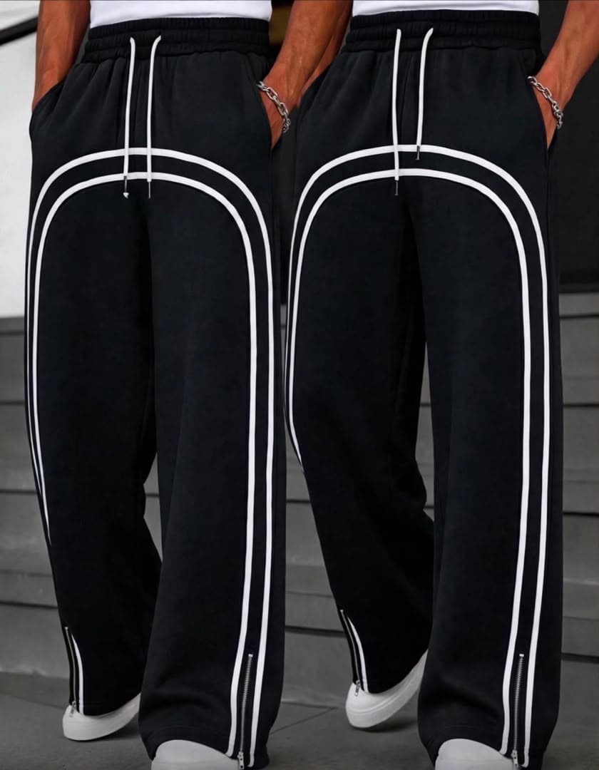 Black Striped Track Pants view 1